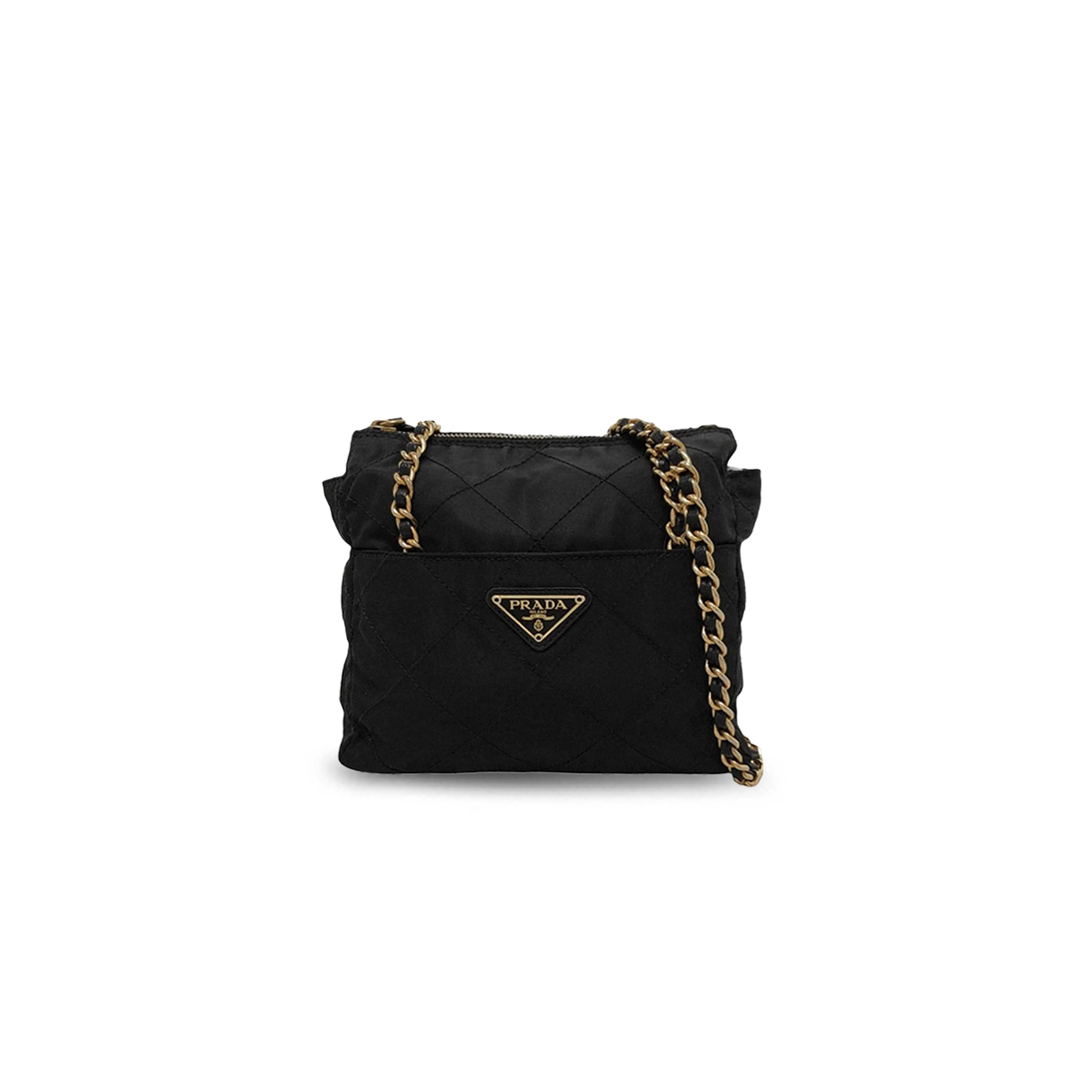 Pra*a black nylon chain crossbody bag 1bd647 (20.5*19.5*6cm)